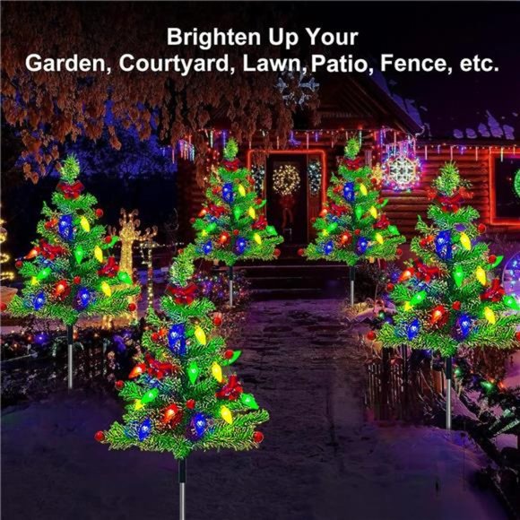 4-Packs Solar Prelit Christmas Tree with 80LED C6 Lights, 8 Modes, Waterproof - Picture 7 of 7